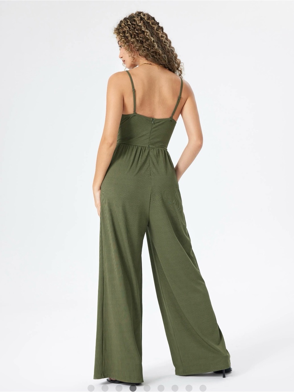 CIDER V-Neck Cami Wide Leg Jumpsuit Olive Green Size L US 8 - Picture 9 of 14